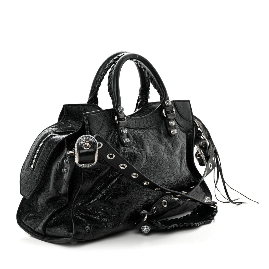 Agneau Arena Crystal Neo Cagole City Handbag Black