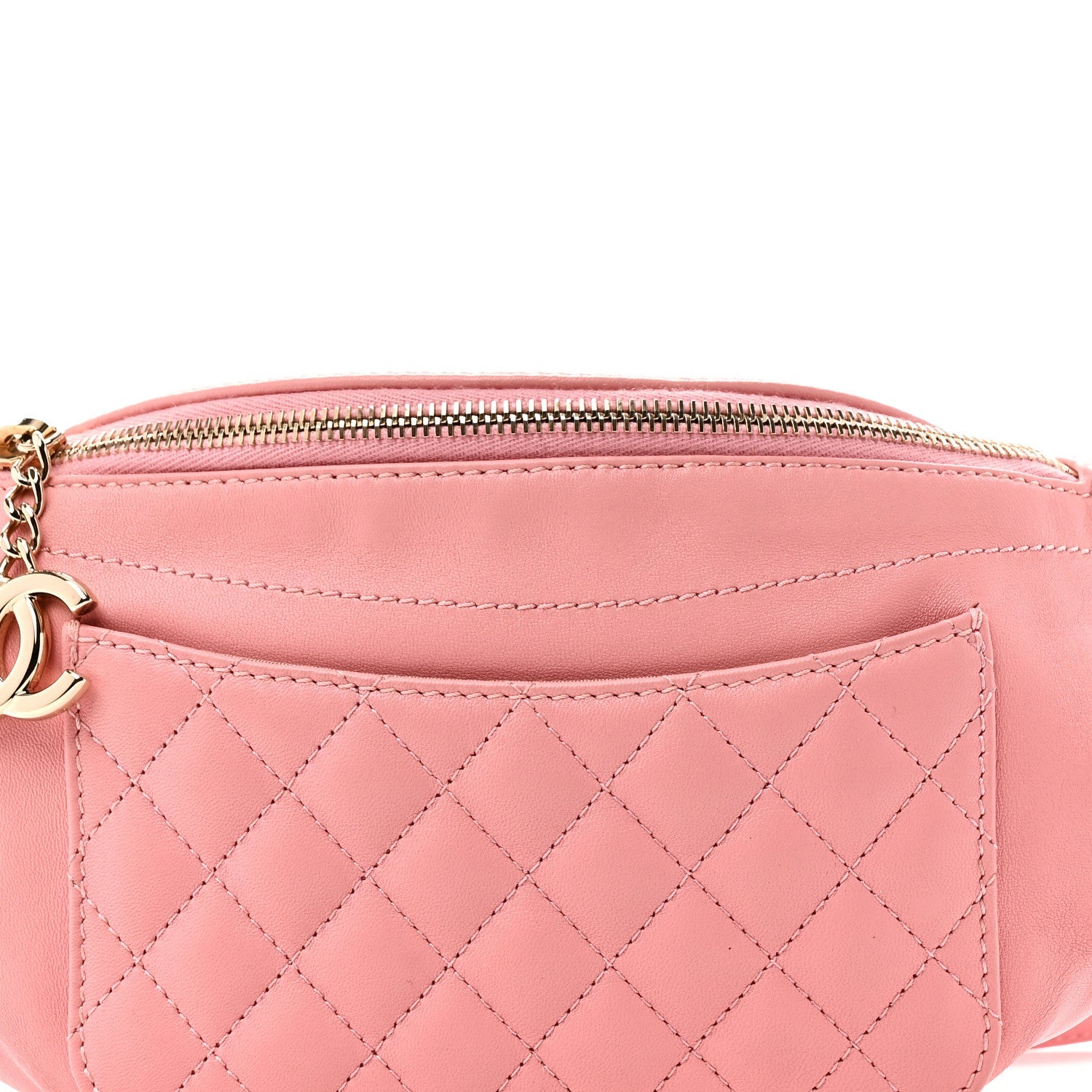 Lambskin Quilted Bi Waist Bag Fanny Pack Pink