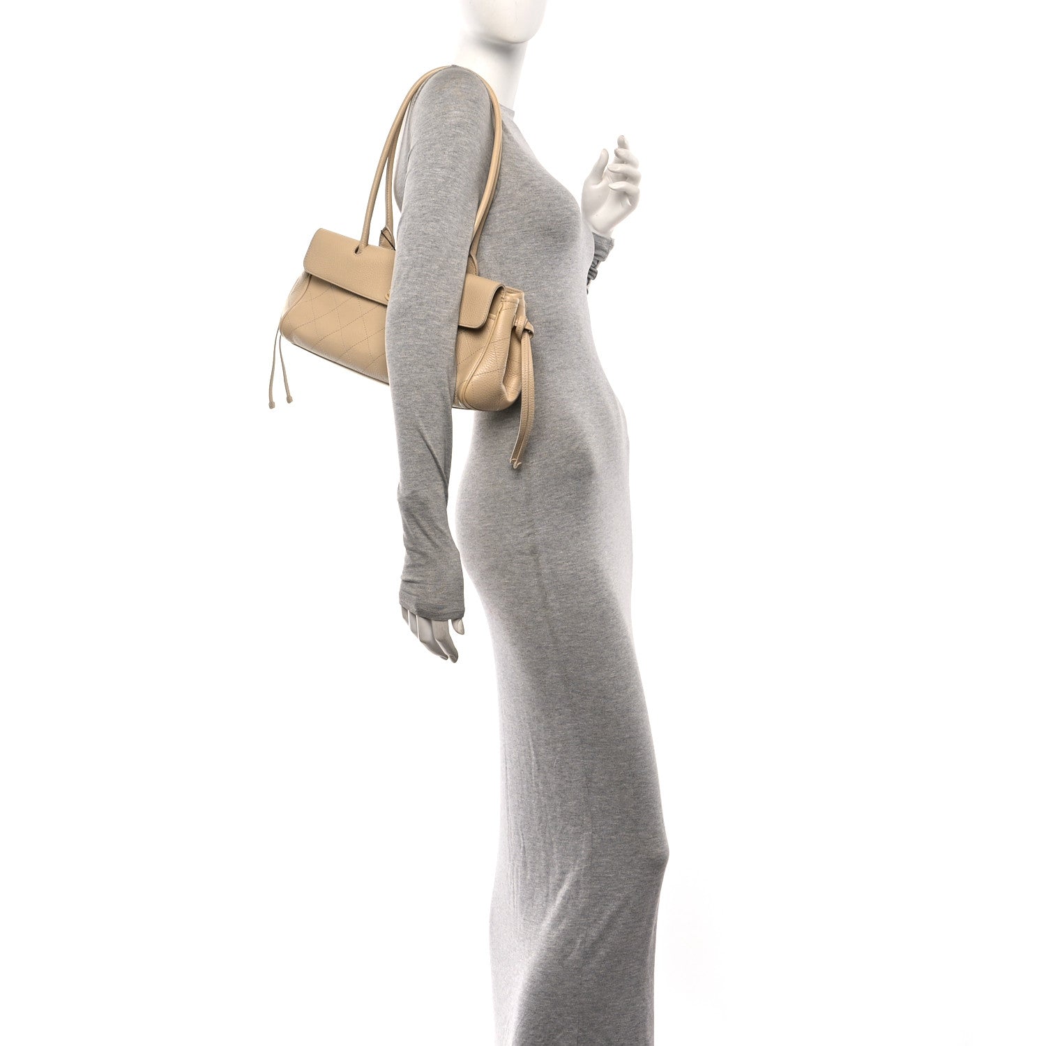 Grained Calfskin Stitched Urban Essentials Small Shopping Bag Beige
