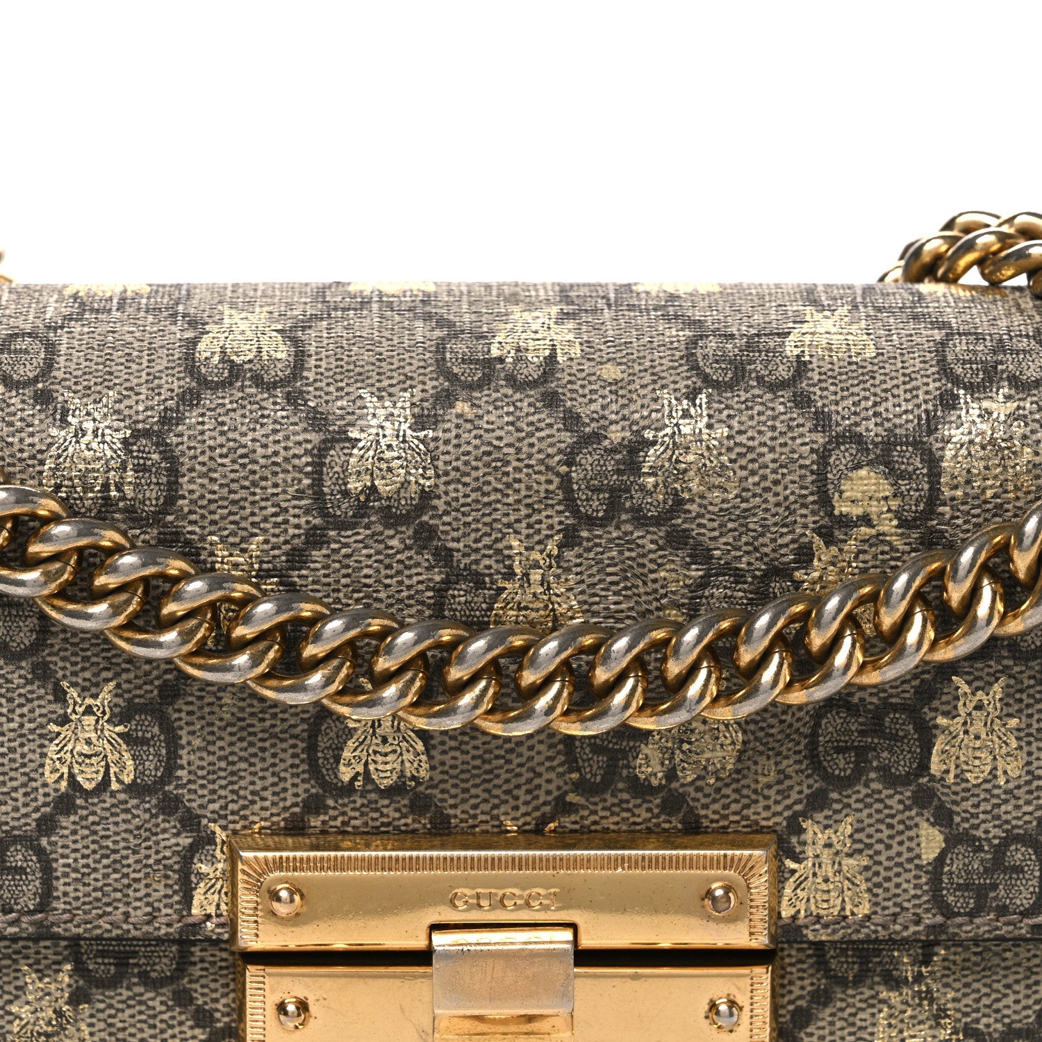 GG Supreme Monogram Bees Small Padlock Shoulder Bag Black