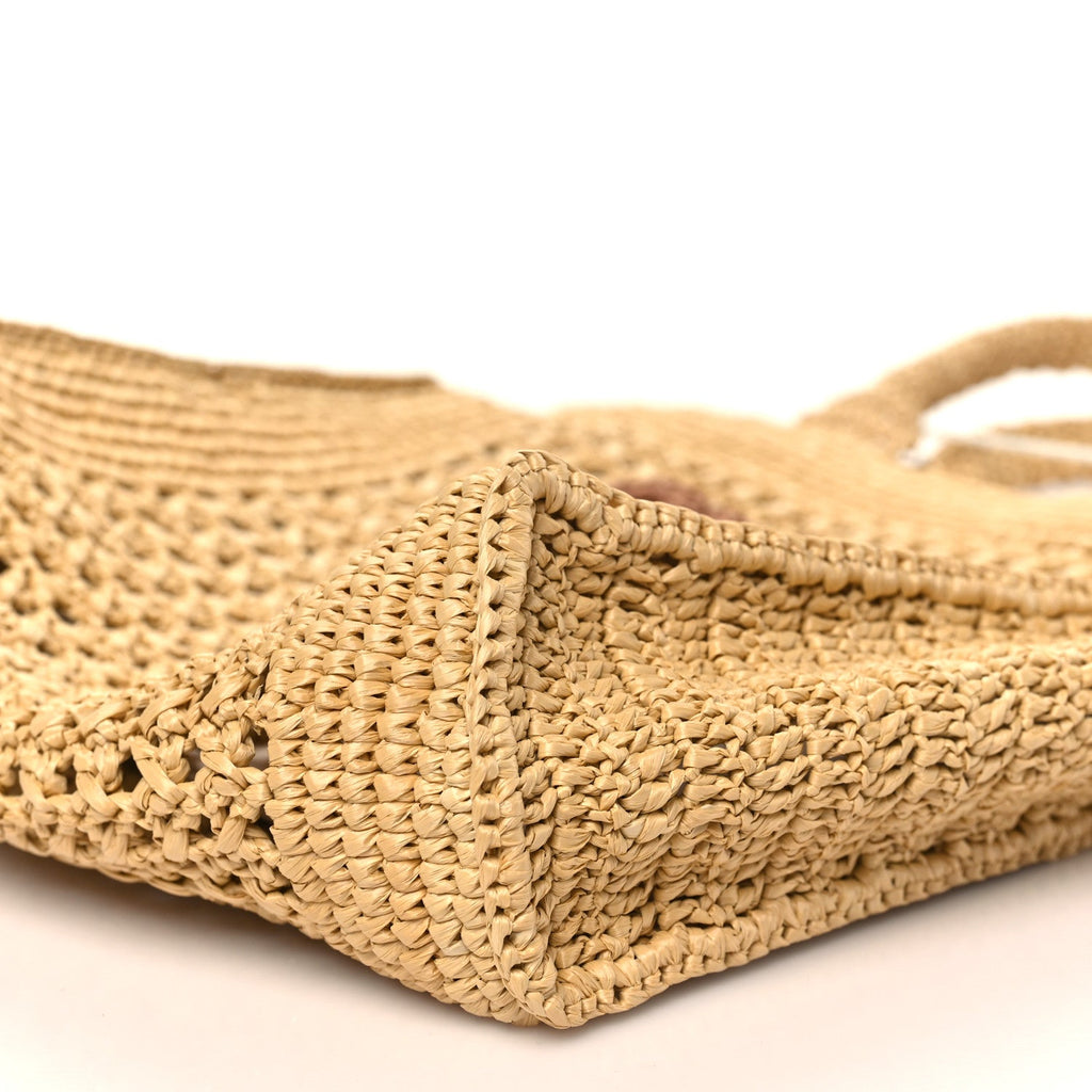 Raffia Crochet Woven Tote Bag Beige