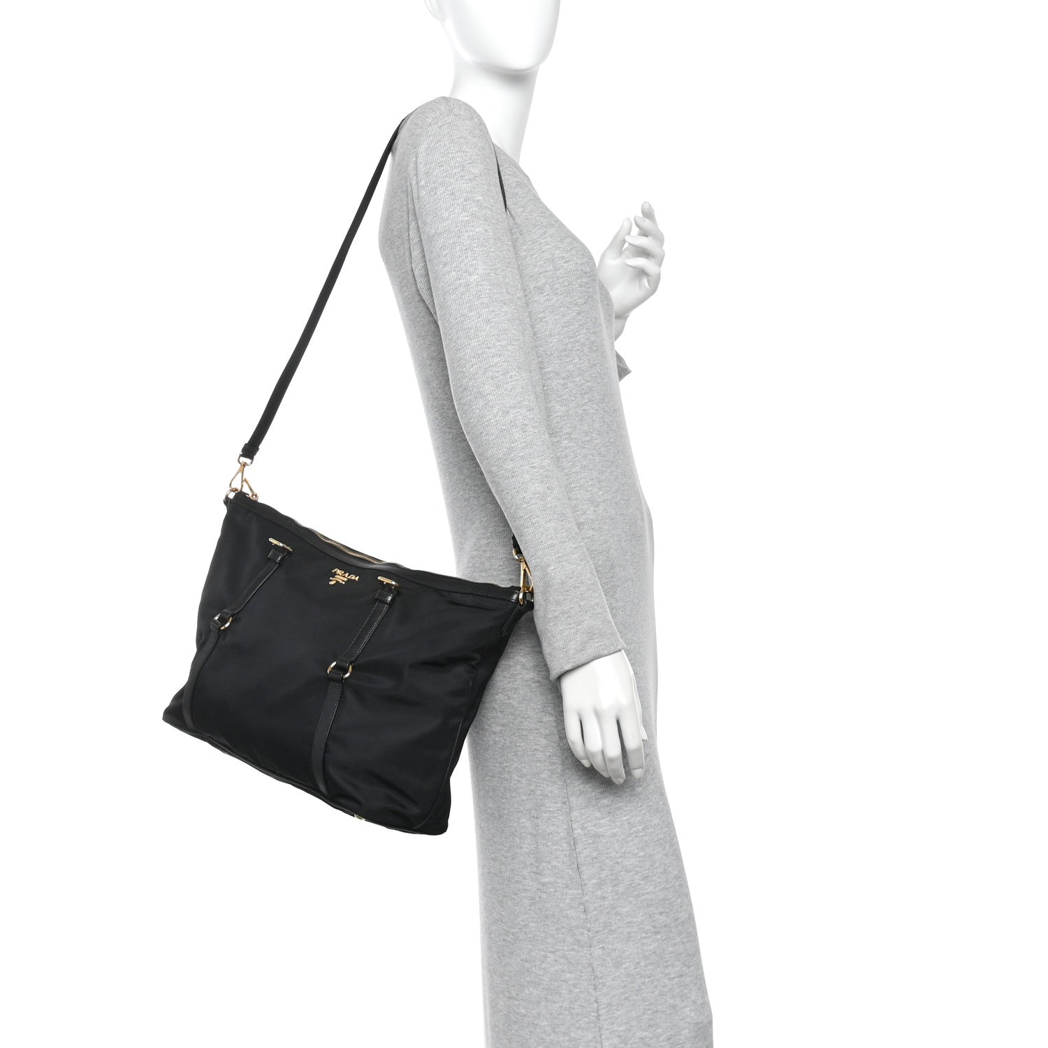 Saffiano Tessuto Nylon Shopping Tote Black