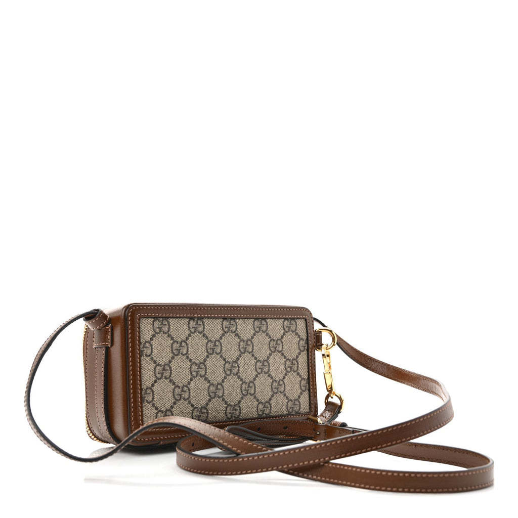 GG Supreme Monogram Azalea Calfskin Mini Retro Interlocking G Mini Shoulder Bag Beige Ebony Brown Sugar