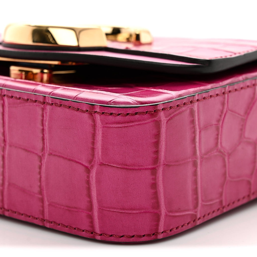 Calfskin Crocodile Embossed Mini C Bag Pink