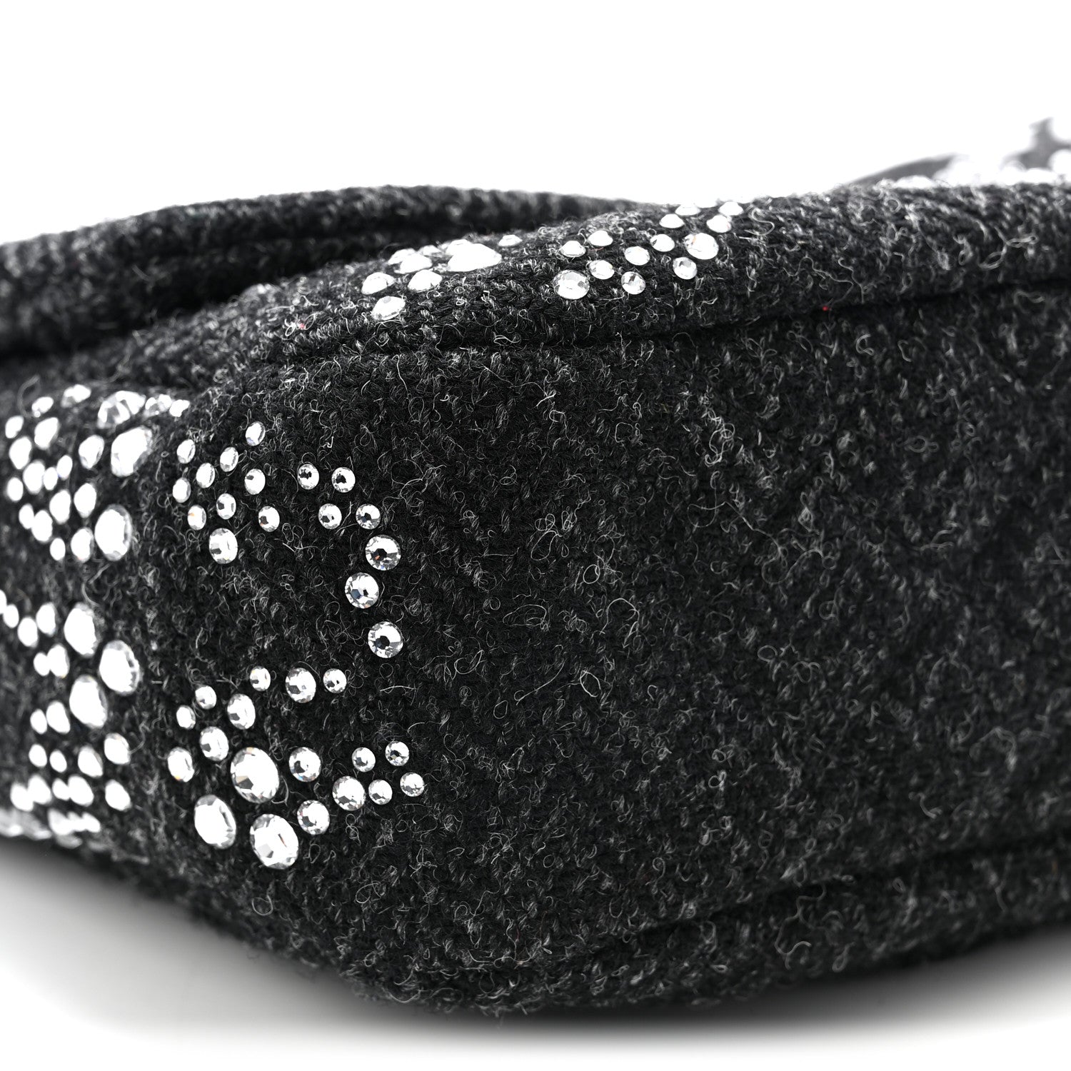 Tweed Swarovski Crystal Leopard Jumbo Flap  Black