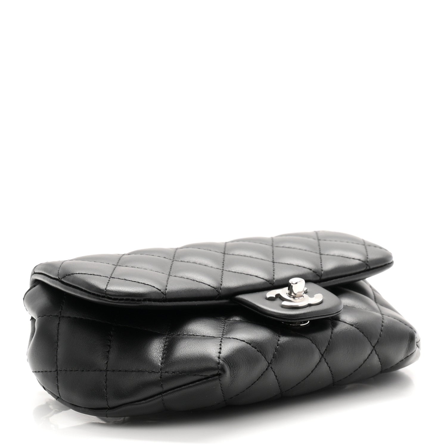 Calfskin Quilted CC Uniform Flap Belt Bag Black