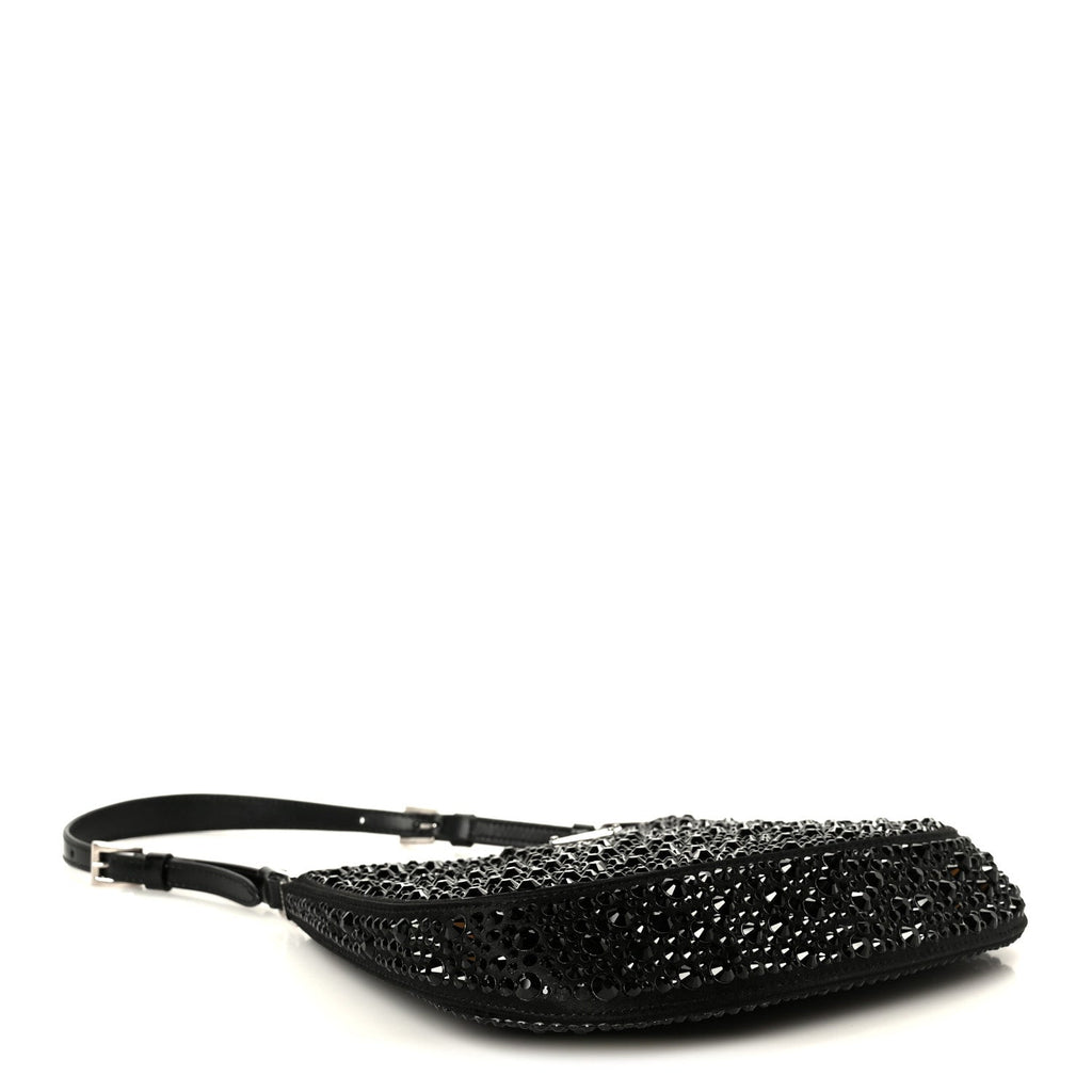 Satin Crystal Cleo Adjustable Strap Shoulder Bag Black