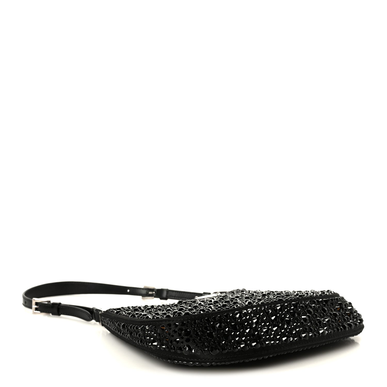 Satin Crystal Cleo Adjustable Strap Shoulder Bag Black