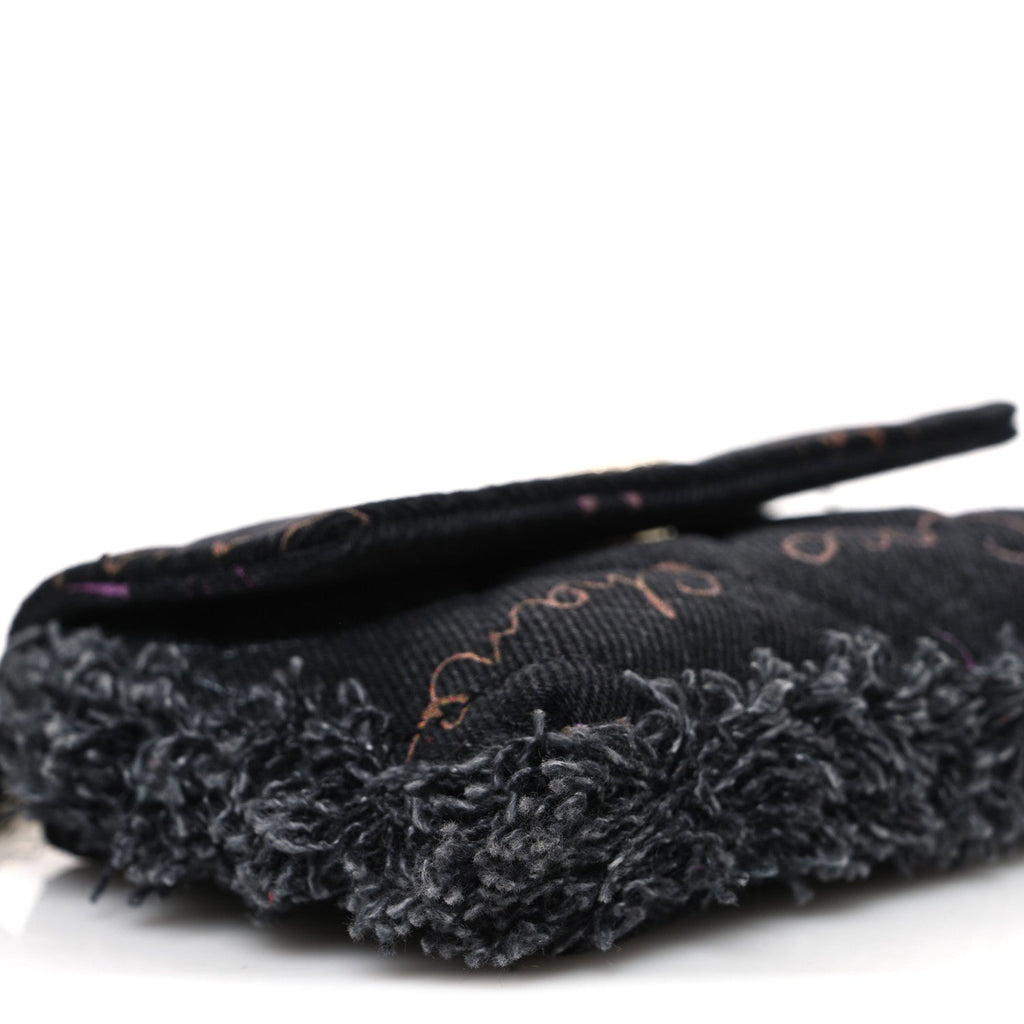 Denim Quilted Denim Mood Clutch With Chain Black Multicolor