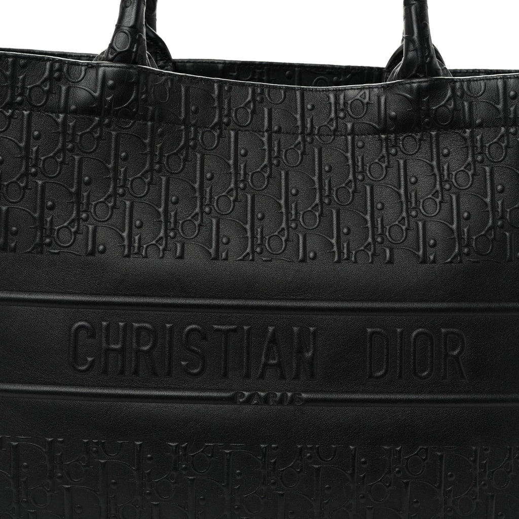 Oblique Calfskin Embossed Medium Book Tote Black
