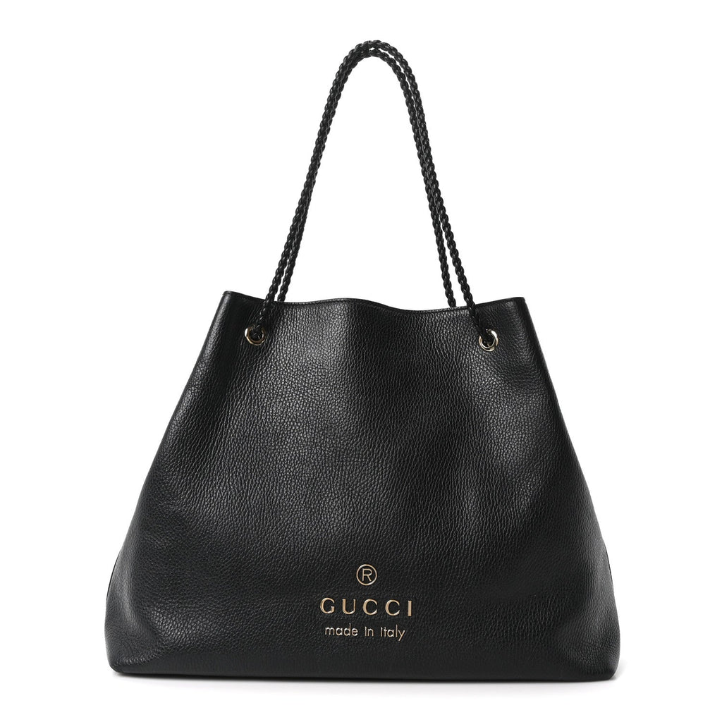Calfskin Large Gifford Braided Handle Tote Black