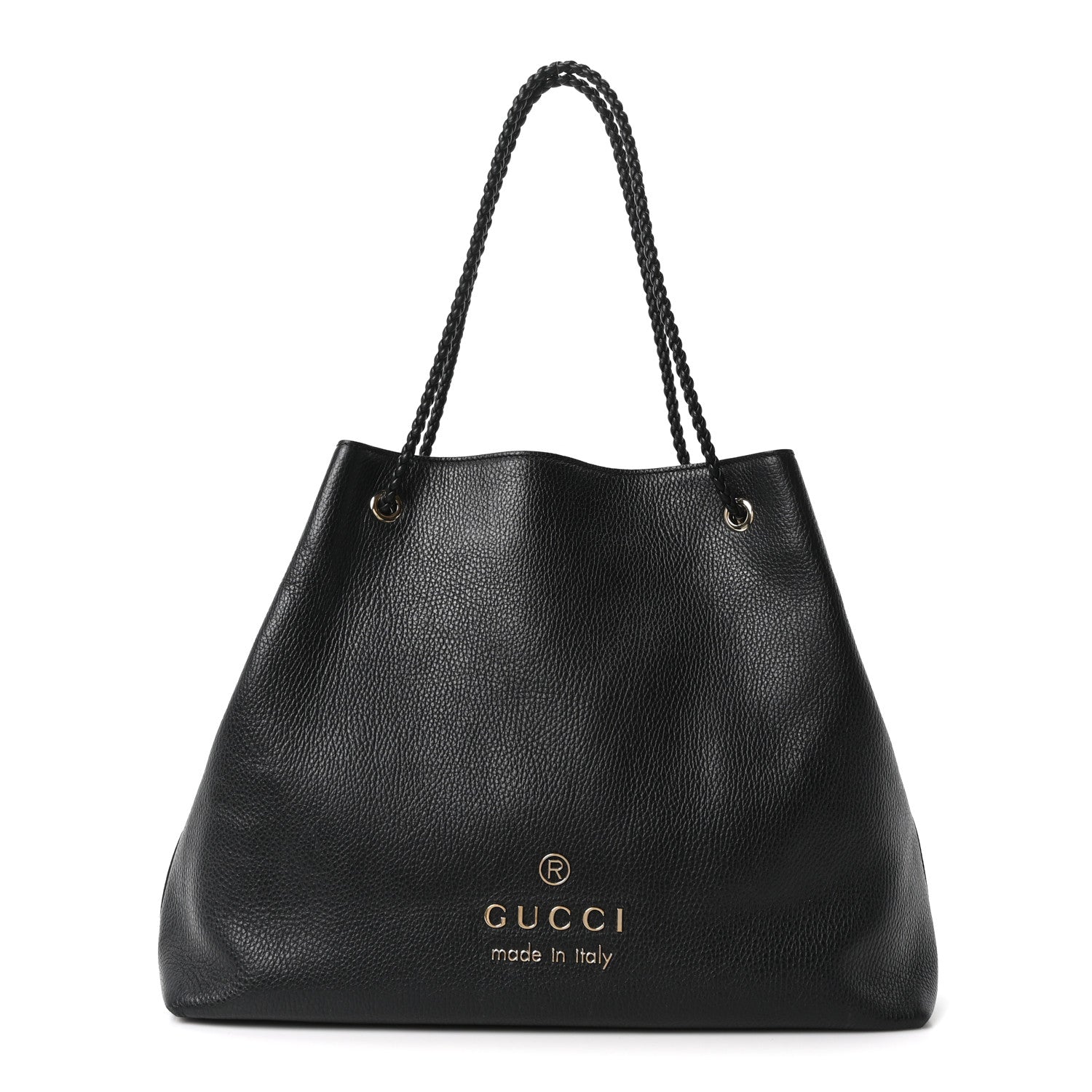 Calfskin Large Gifford Braided Handle Tote Black