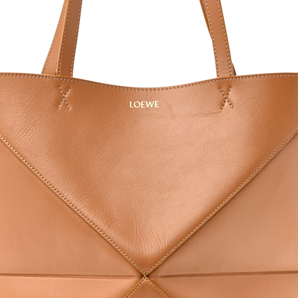 Shiny Calfskin Medium Puzzle Fold Tote Warm Desert
