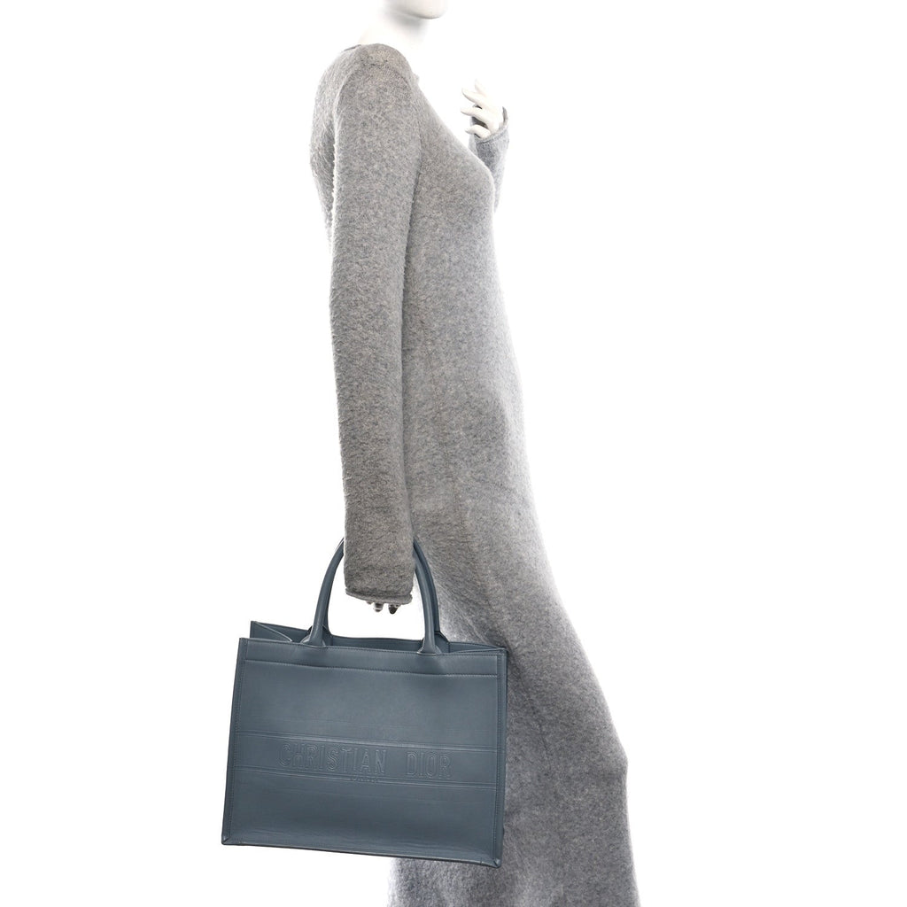 Calfskin Embossed Medium Book Tote Grey