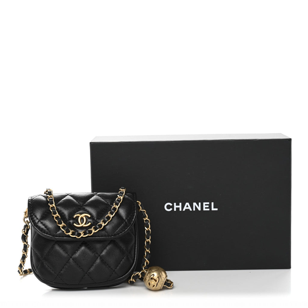 Lambskin Quilted Pearl Crush Waist Bag Black