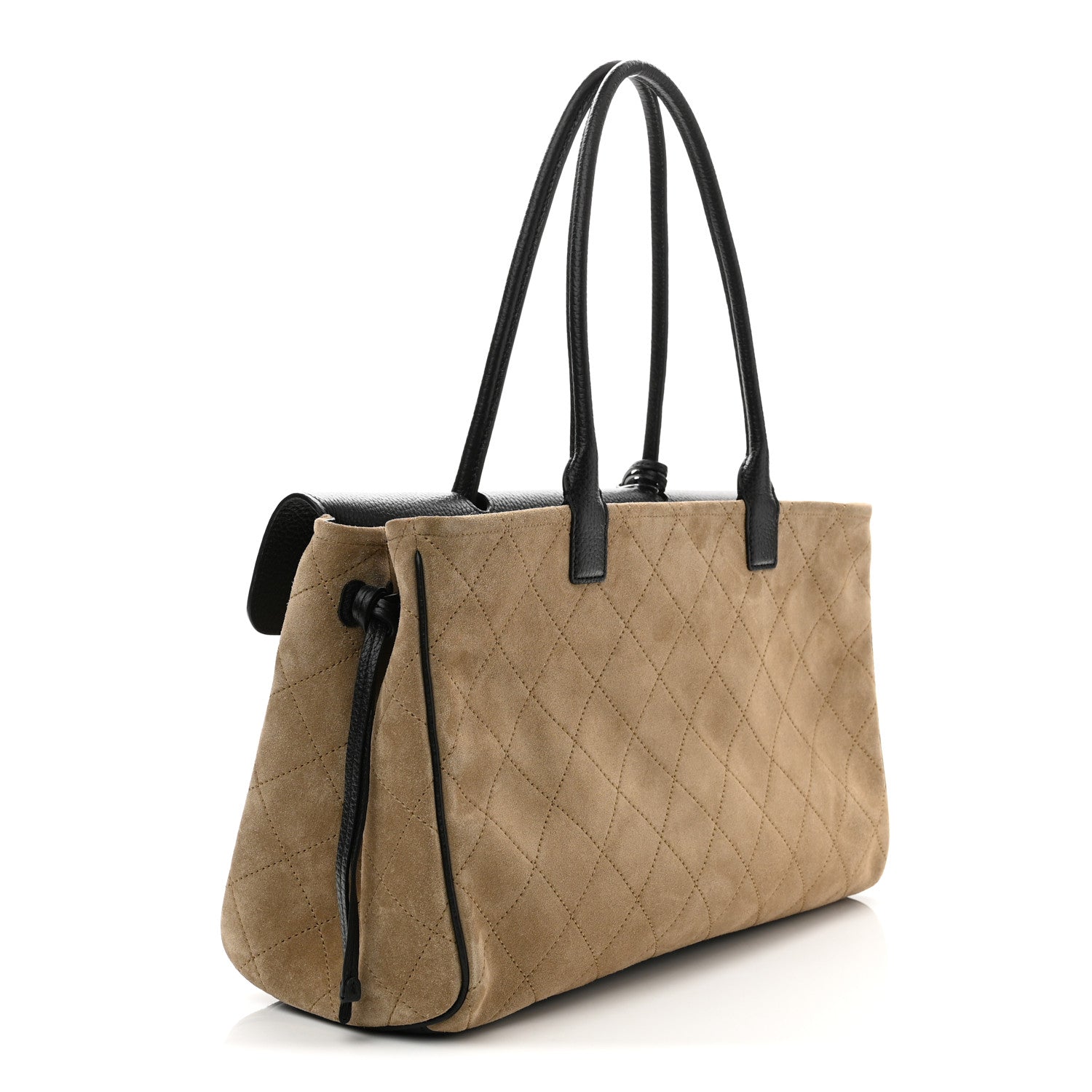 Grained Calfskin Suede Urban Essentials Large Shopping Bag Dark Beige Black Dark Beige Black