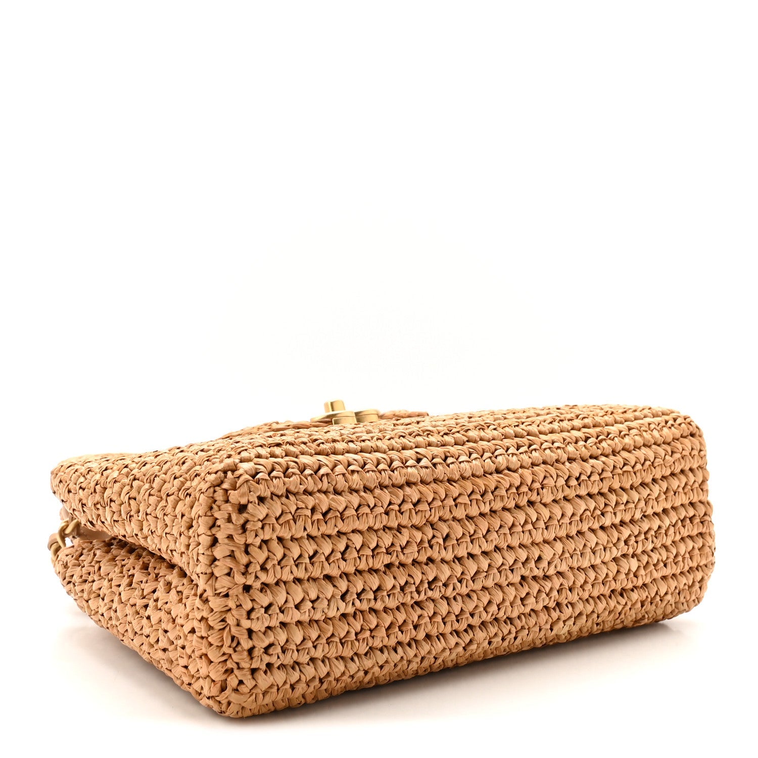 Braided Raffia Nano Kelly Flap Bag Dark Beige