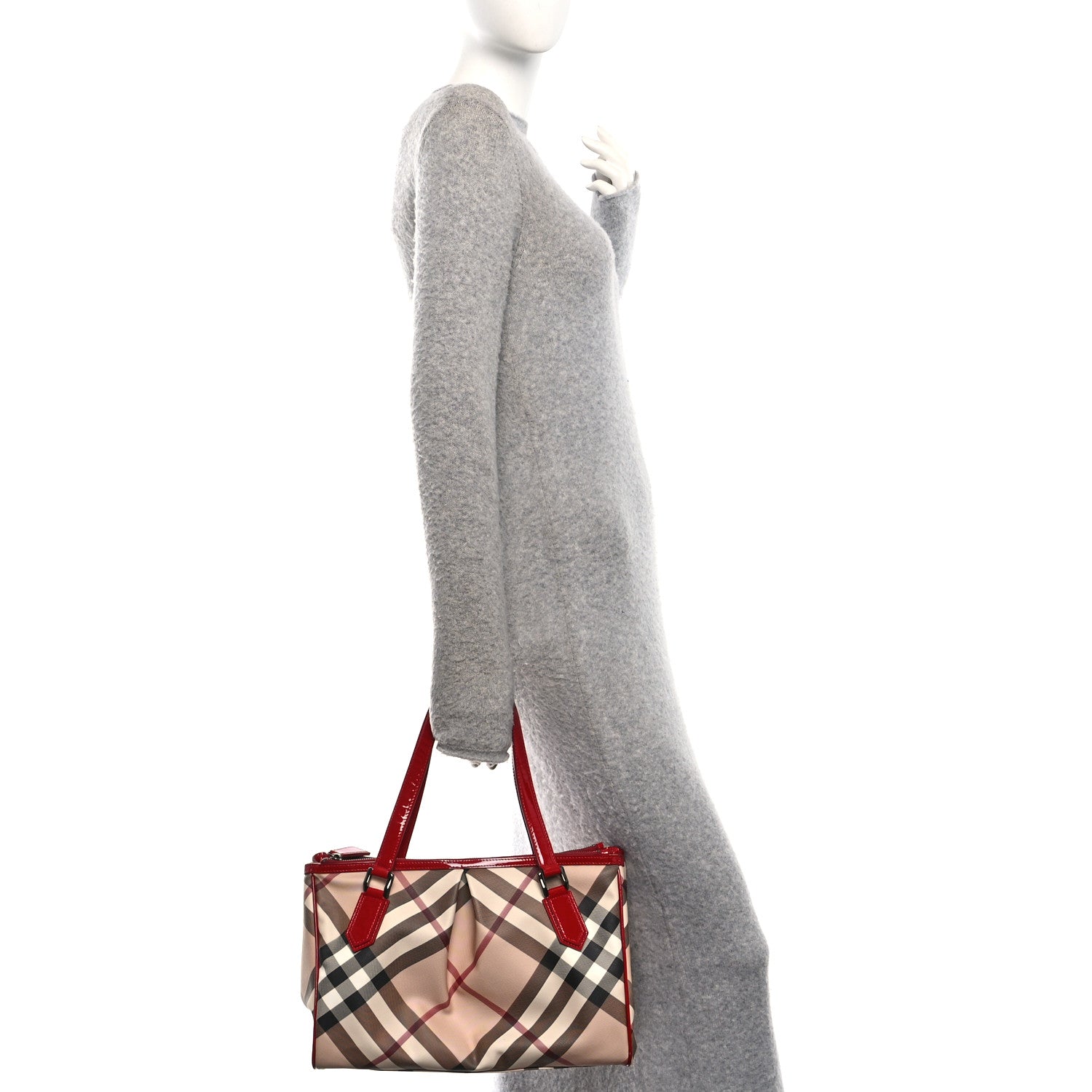 Patent Nova Check Medium Melbury Tote Red