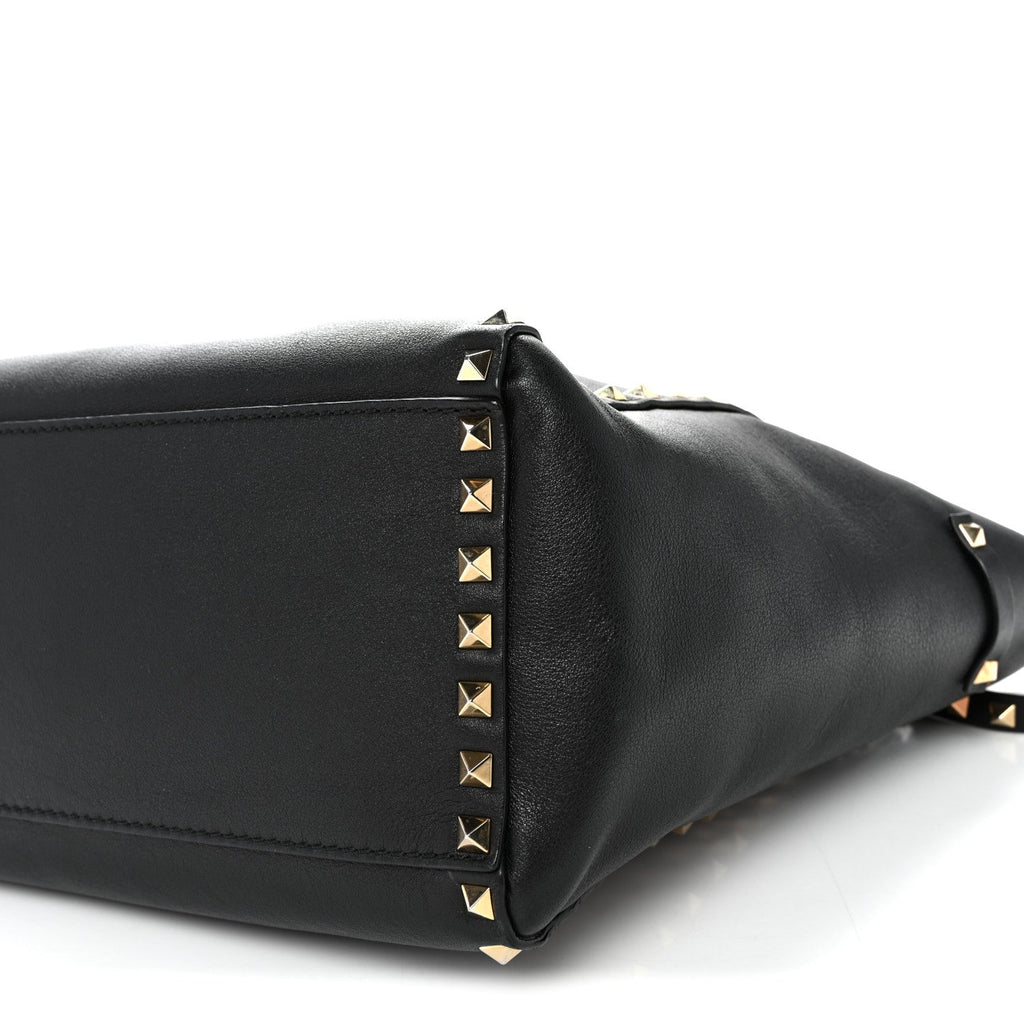 Vitello Rockstud Double Handle Tote Black