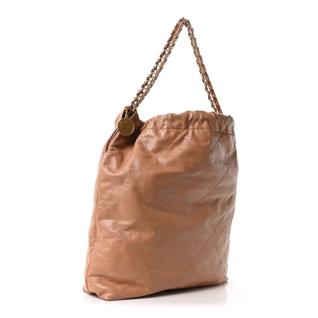 Shiny Calfskin Quilted Large Chanel 22 Brown