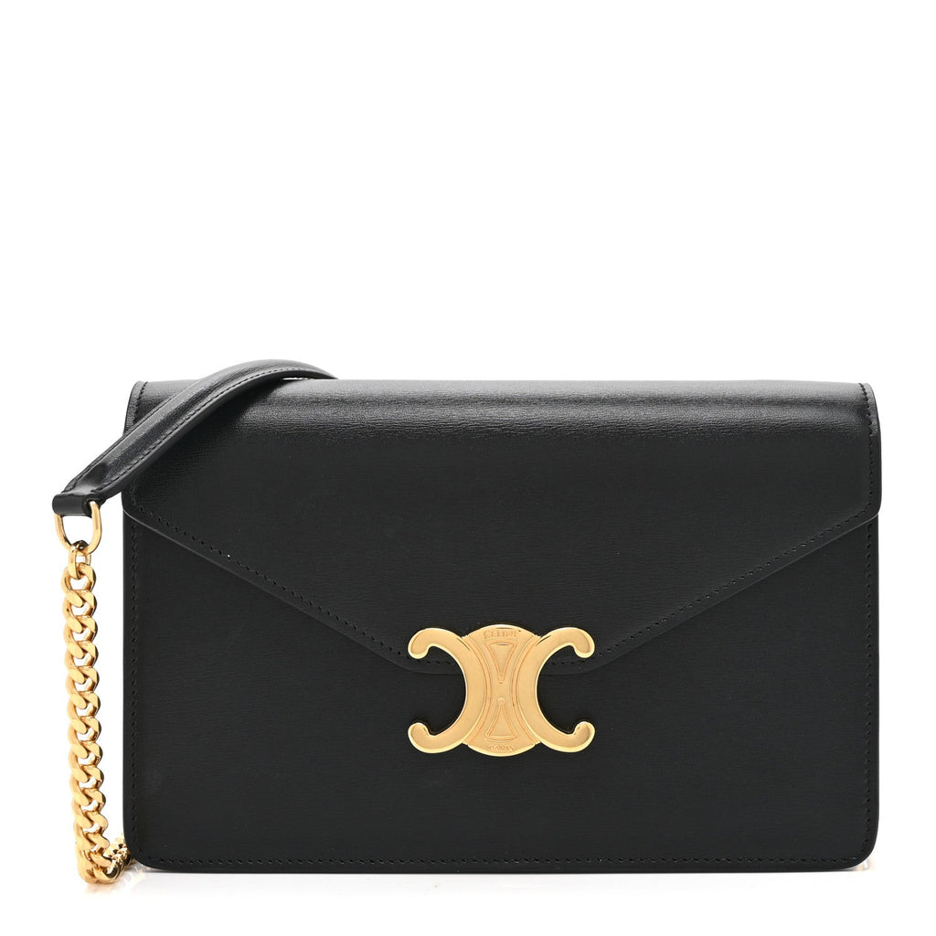 Shiny Calfskin Triomphe Margo Wallet on Chain Black