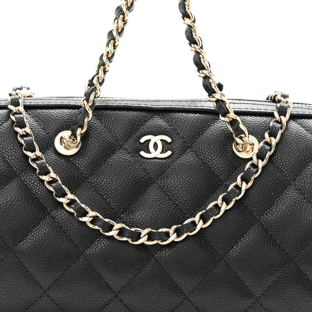 Caviar Quilted Barrel Clutch With Chain  Black