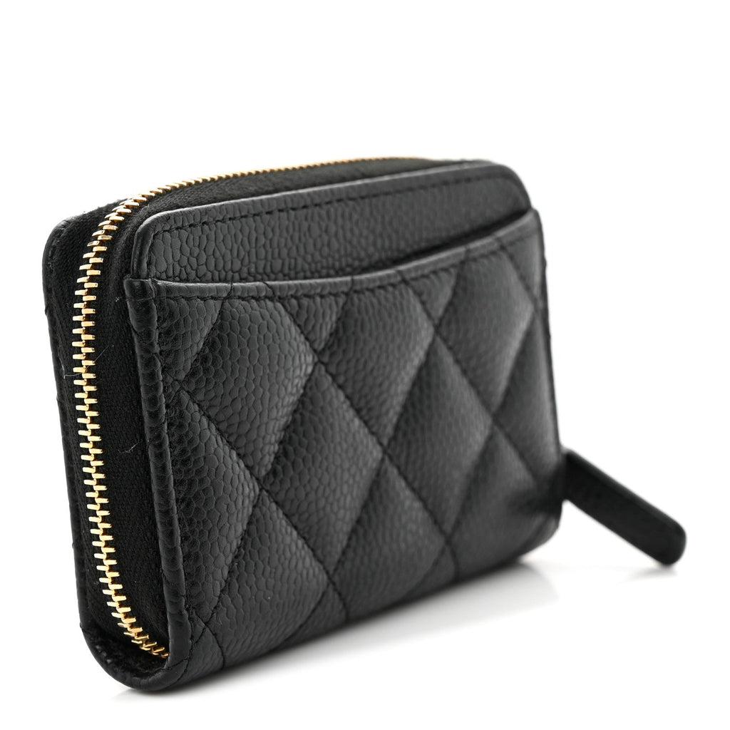 Caviar Quilted Zip Coin Purse Black
