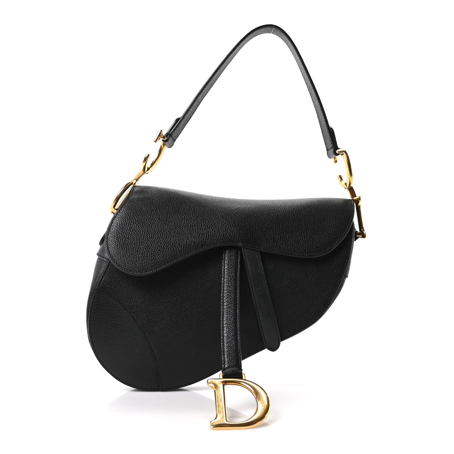 Grained Calfskin Saddle Bag Black