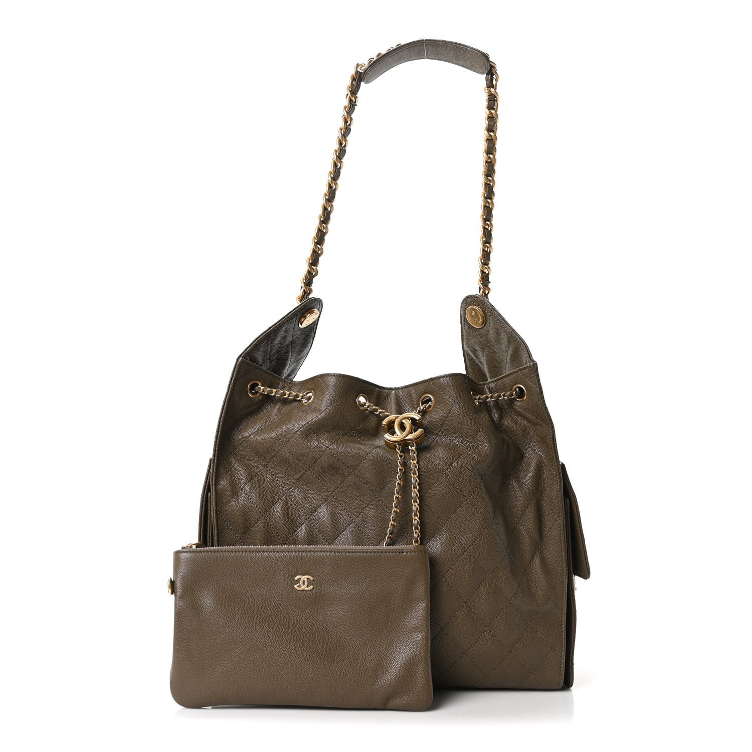 Caviar Quilted Medium Chanel 25 Handbag Dark Khaki