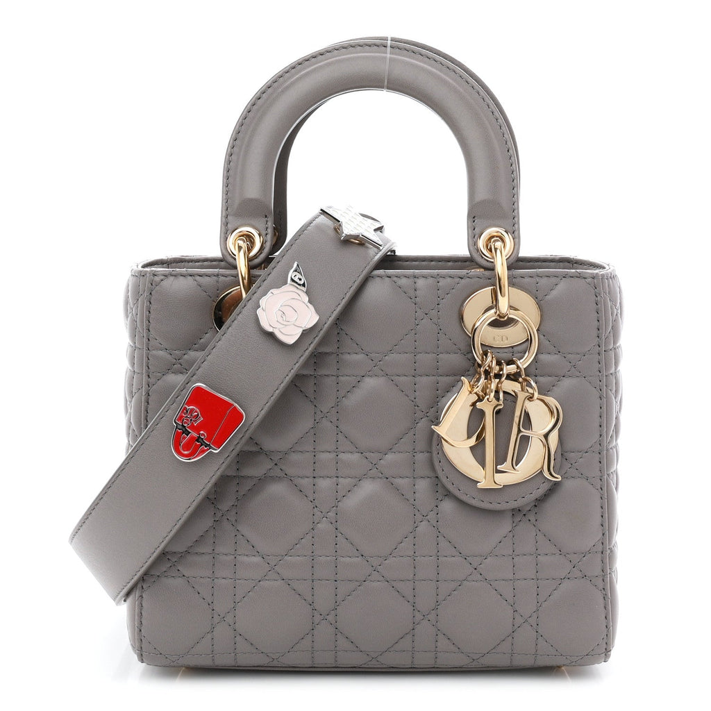 Lambskin Cannage Small Lucky Badges My Lady Dior Grey