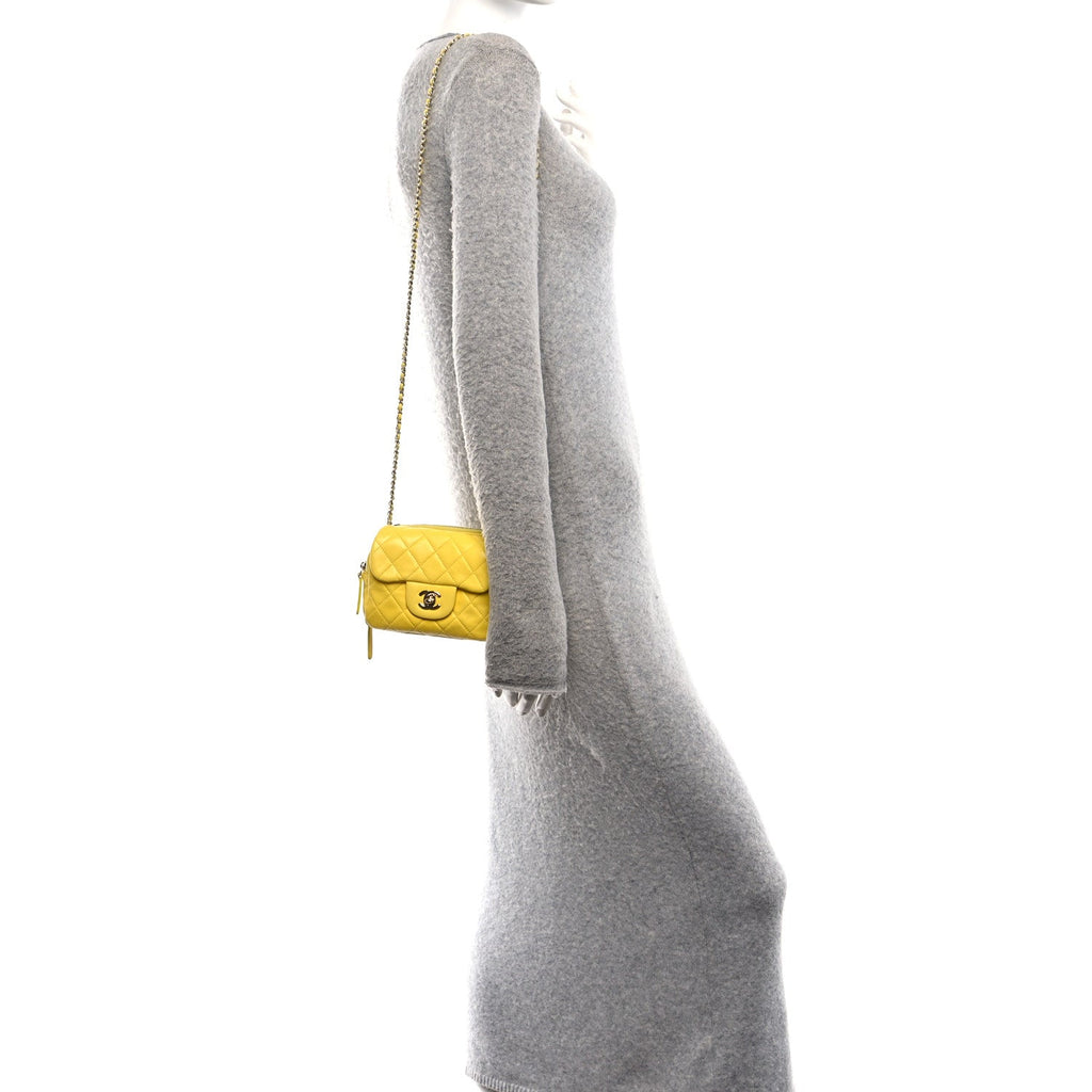 Lambskin Quilted New Mini Flap Yellow