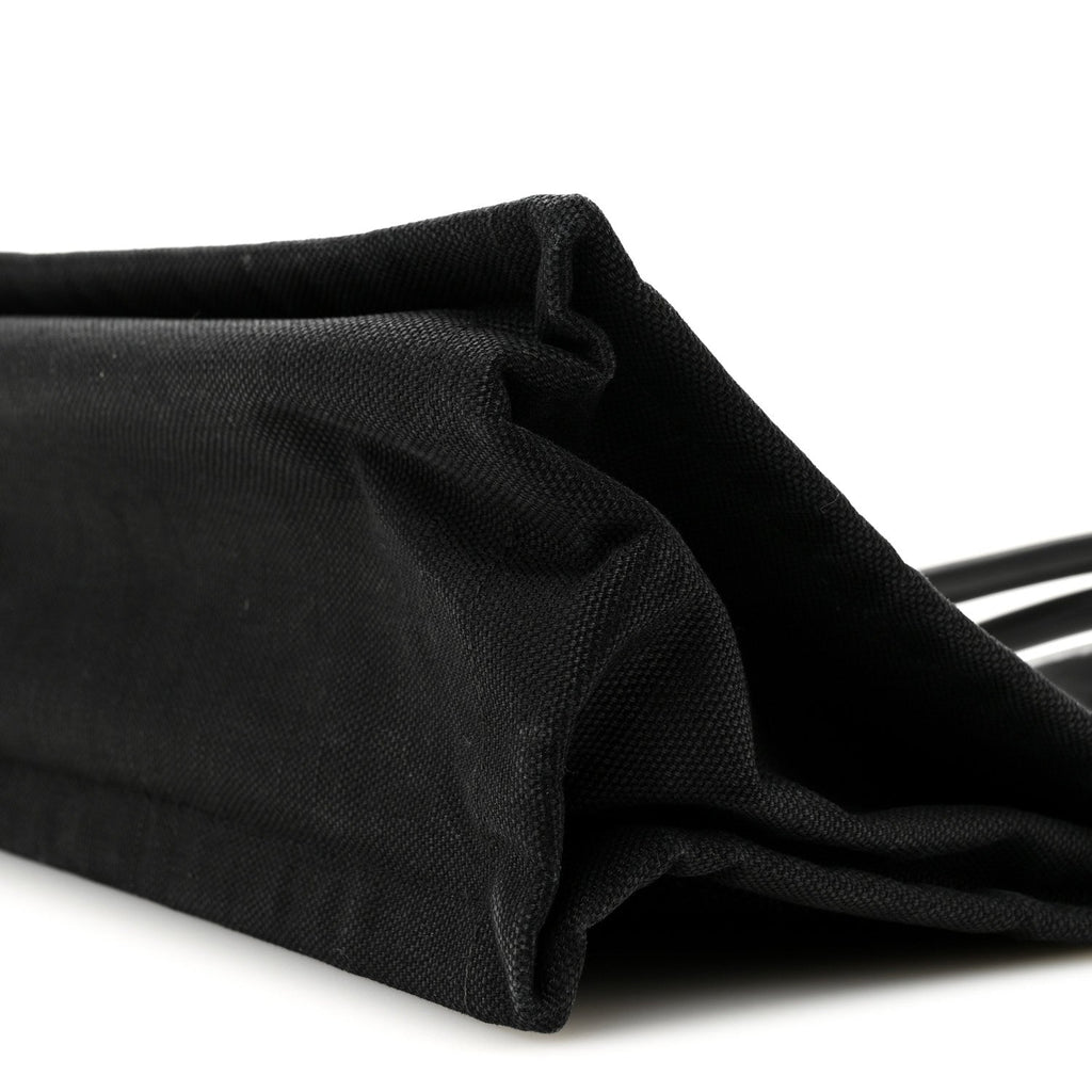 Raffia Linen Calfskin Small Rive Gauche Tote Black