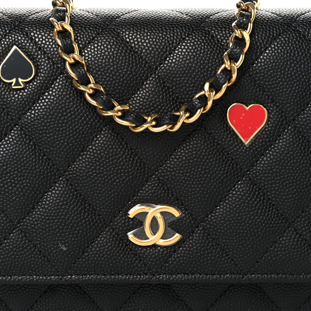 Caviar Quilted Enamel Coco Casino Wallet On Chain WOC Black