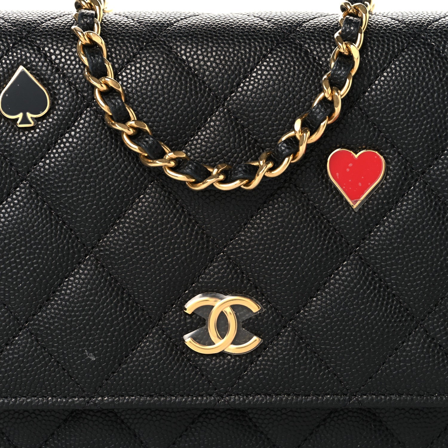 Caviar Quilted Enamel Coco Casino Wallet On Chain WOC Black
