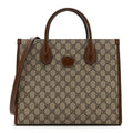 GG Supreme Monogram Azalea Calfskin Small Retro Interlocking G Tote Bag Beige Ebony Brown Sugar