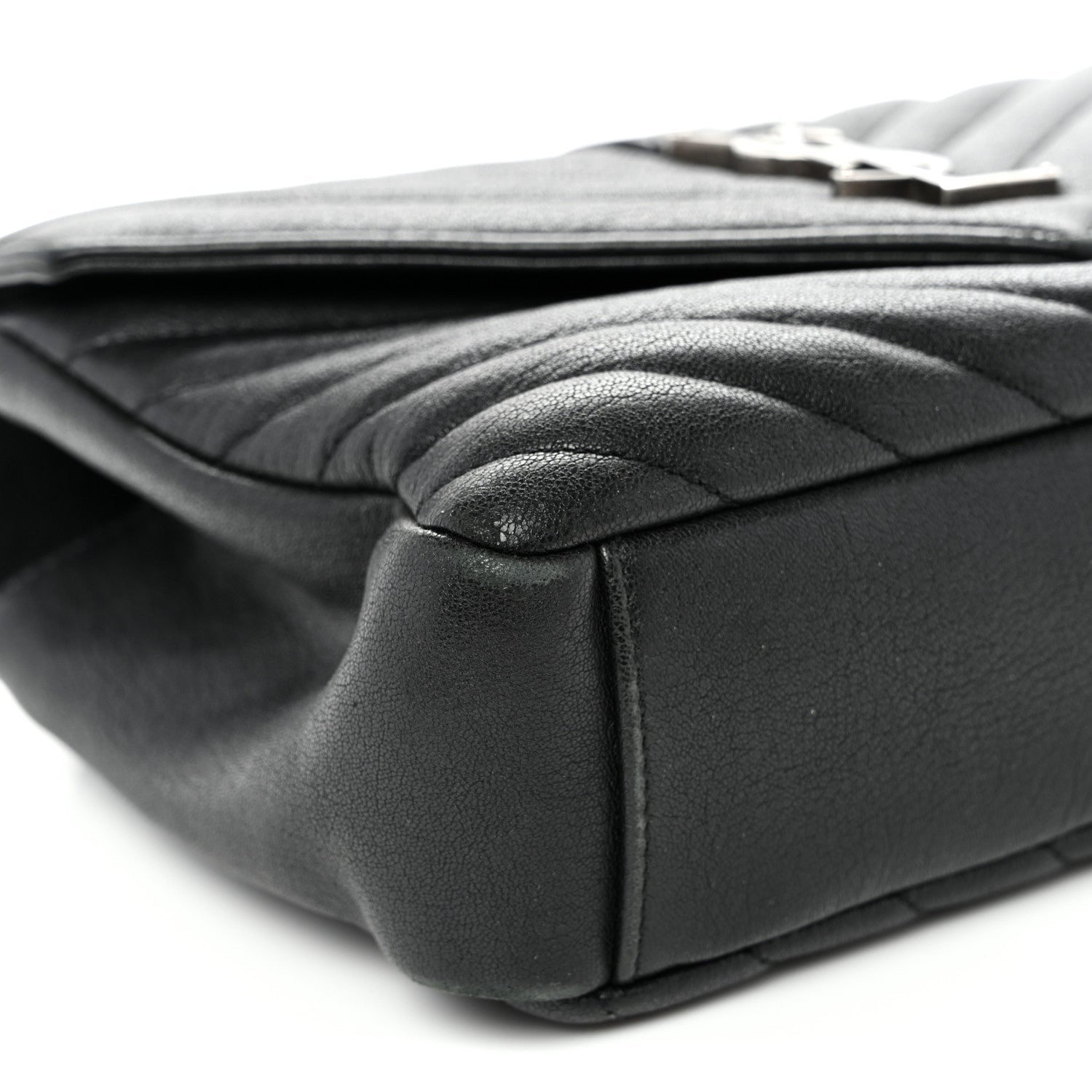 Sheepskin Matelasse Chevron Monogram Medium College Bag Black