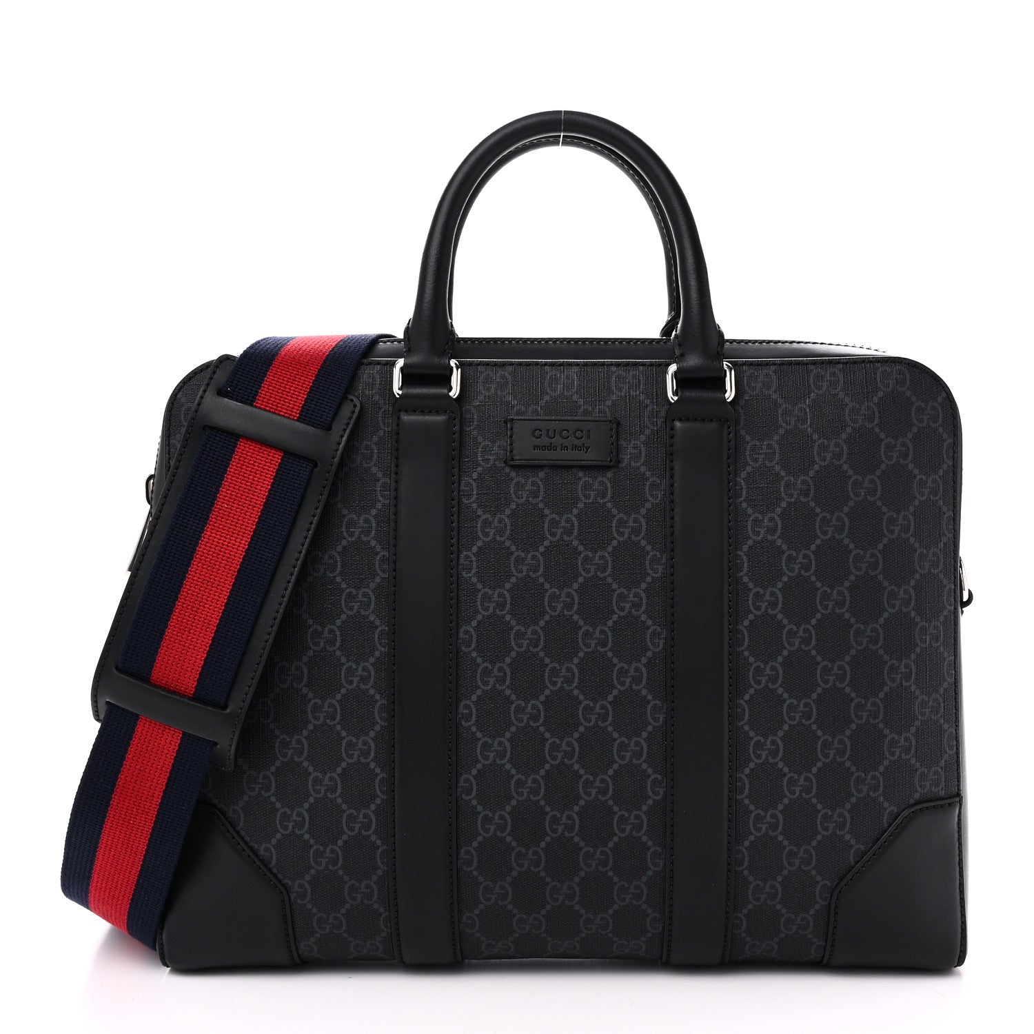 GG Supreme Monogram Appia Calfskin Web Briefcase Black
