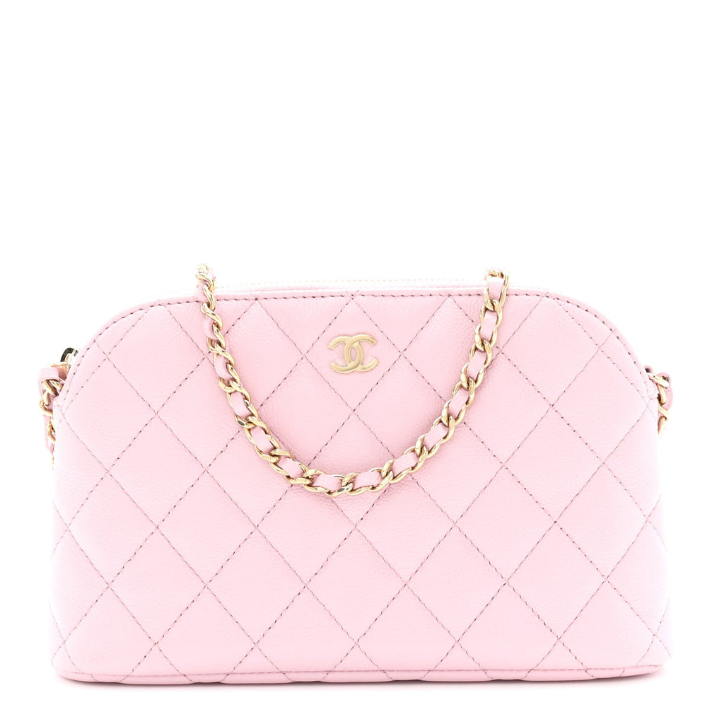 Caviar Quilted Classic Clutch With Chain Pink