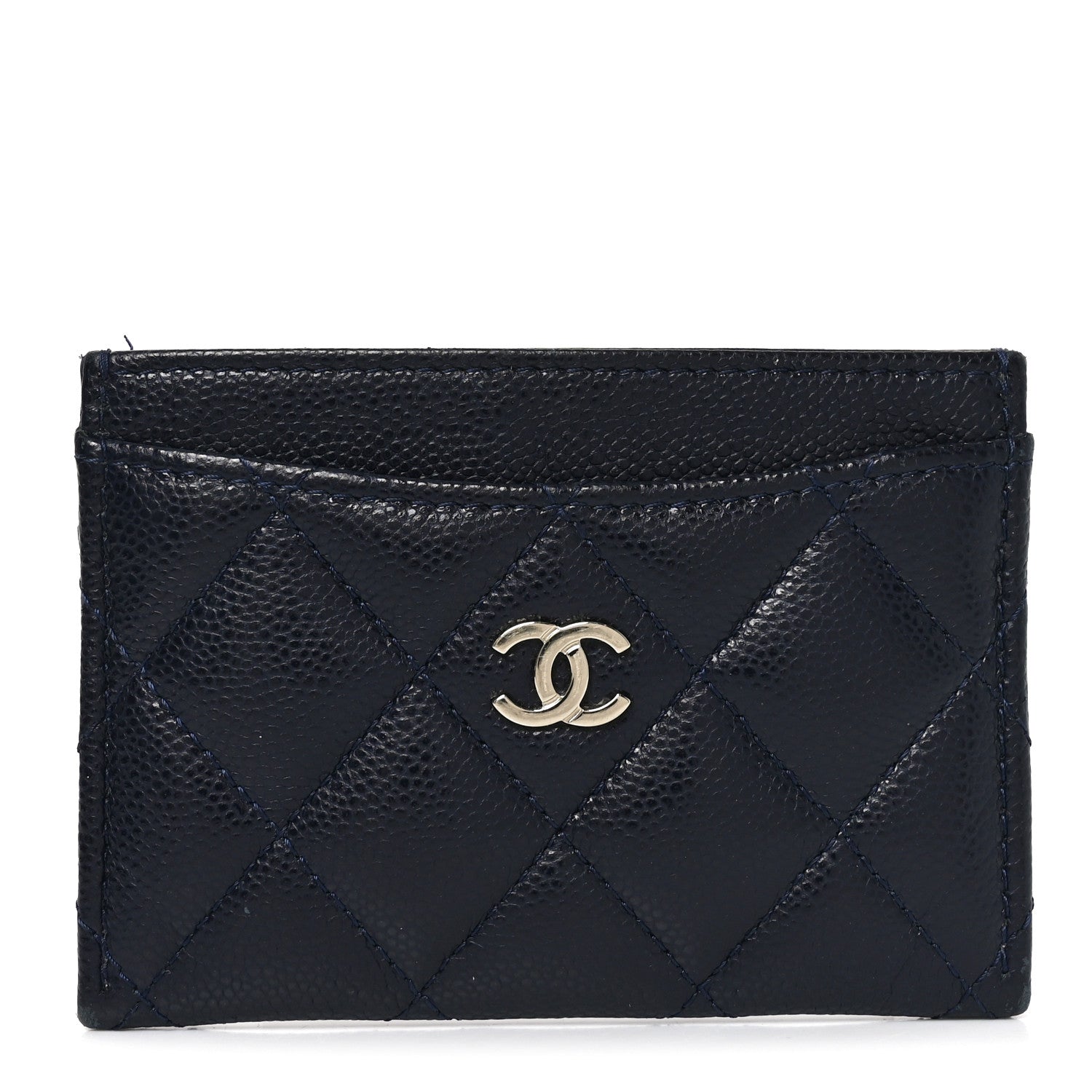 Caviar Quilted Card Holder Navy