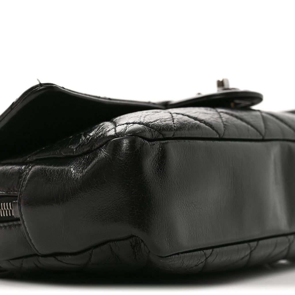 Glazed Calfskin Quilted Medium Duo Color Flap Black