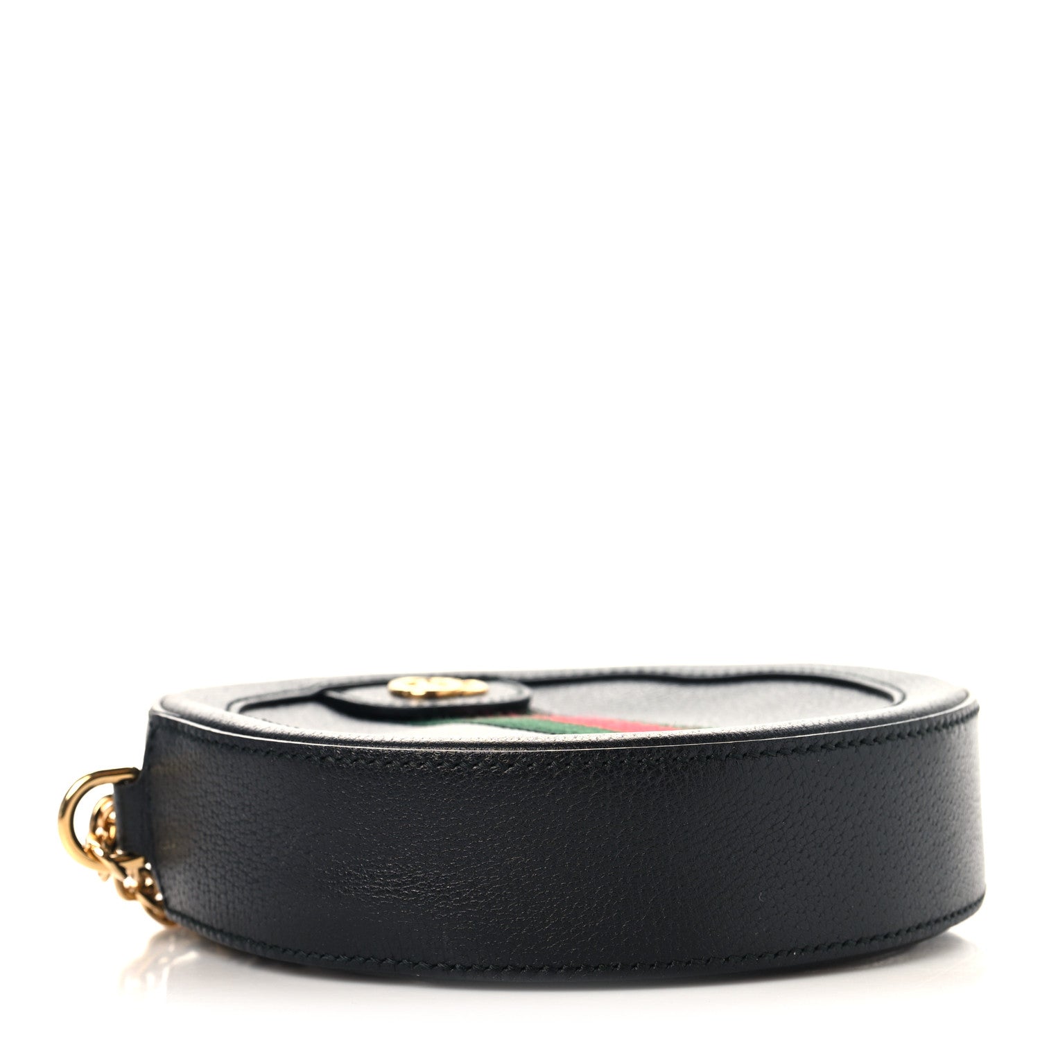Grained Calfskin Web Mini Ophidia Round Shoulder Bag Black