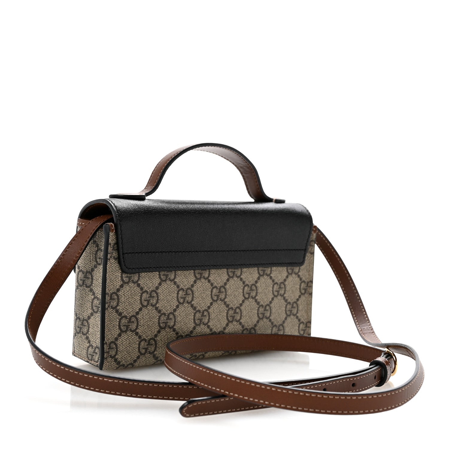 GG Supreme Monogram Calfskin Mini Padlock Top Handle Shoulder Bag Beige Black Cuir