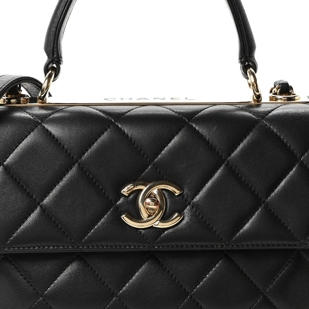 Lambskin Quilted Small Trendy CC Dual Handle Flap Bag Black