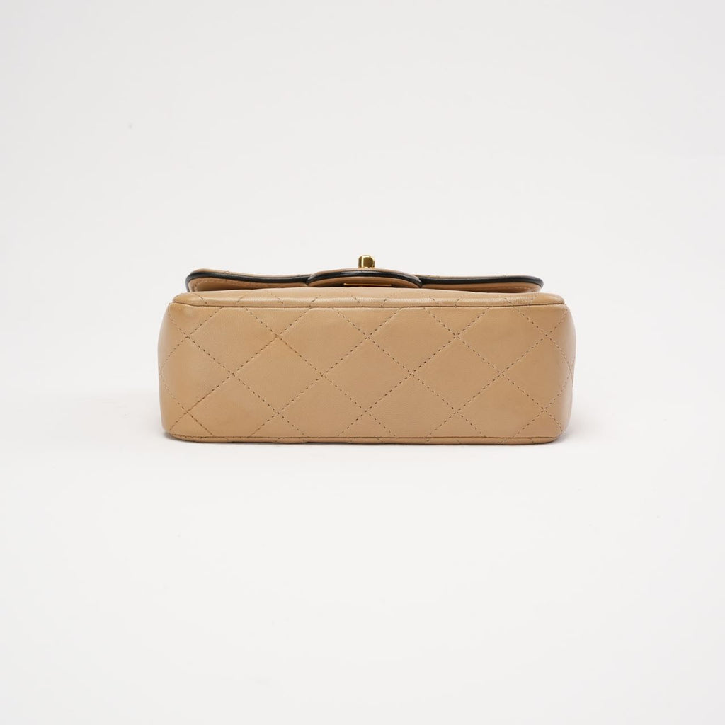Chanel Vintage Classic Two Tone Mini Square Flap Lamb Beige 1991