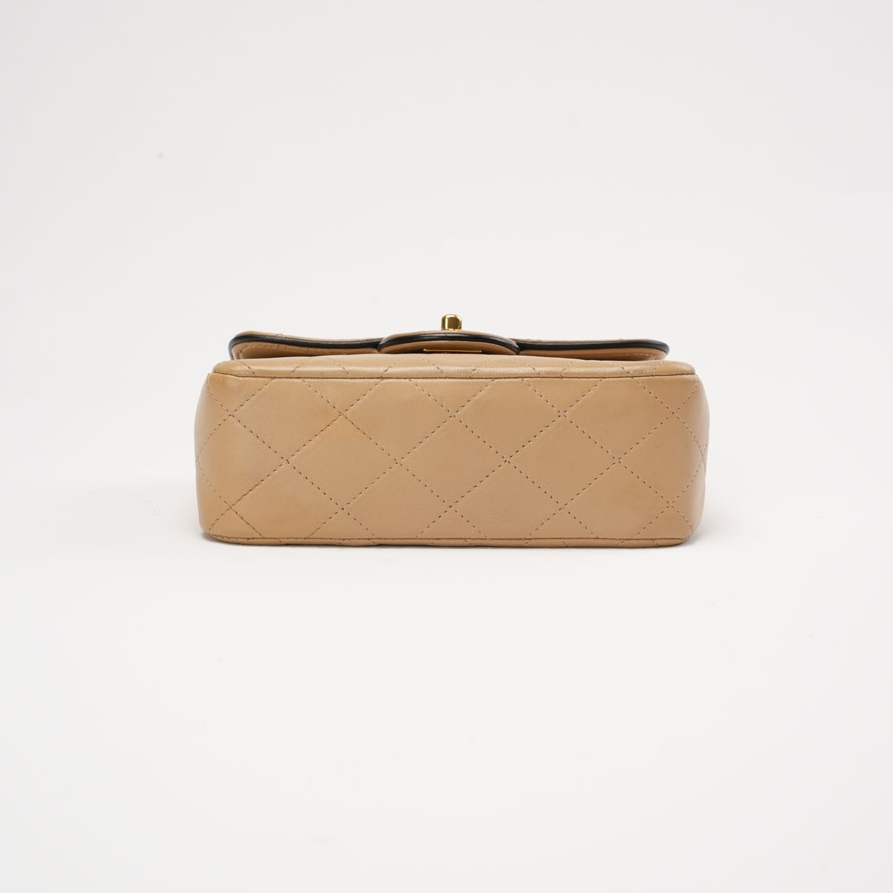 Chanel Vintage Classic Two Tone Mini Square Flap Lamb Beige 1991