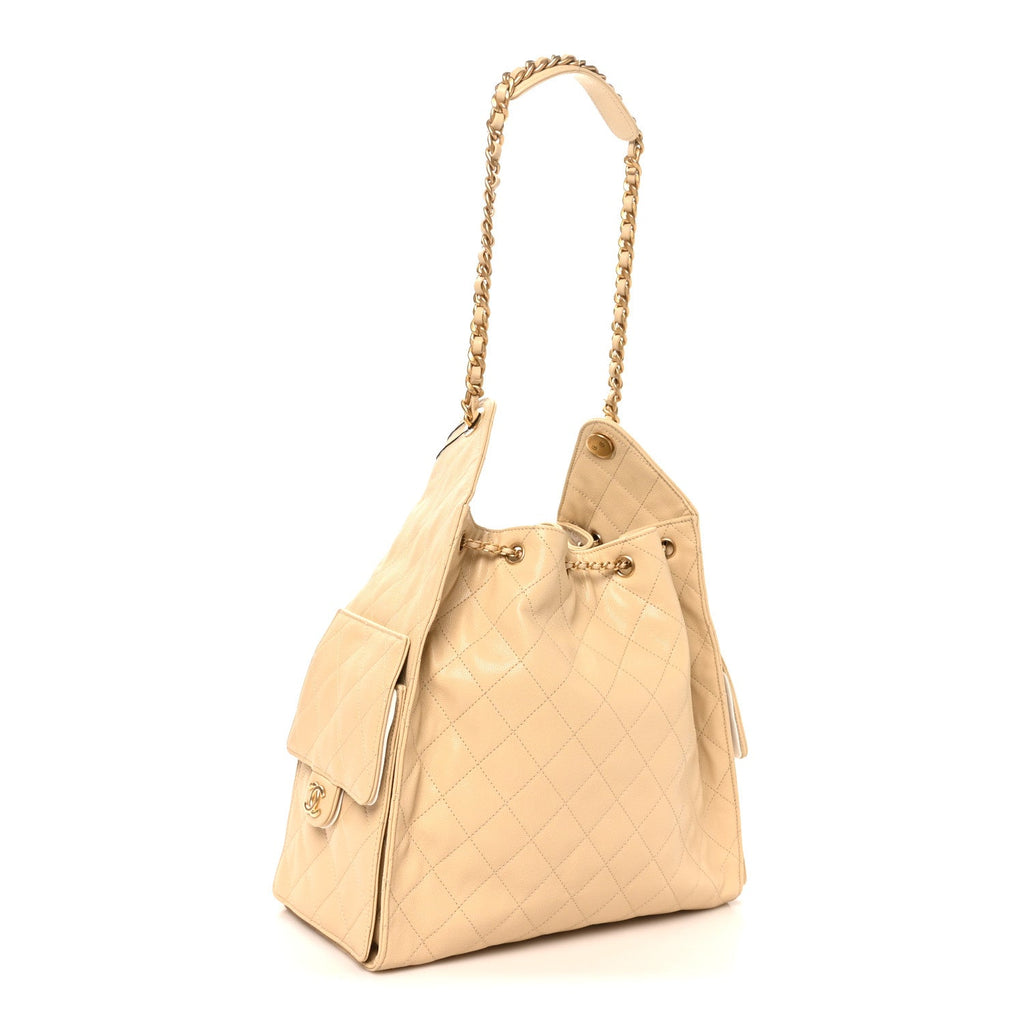 Caviar Quilted Medium Chanel 25 Handbag Beige Beige