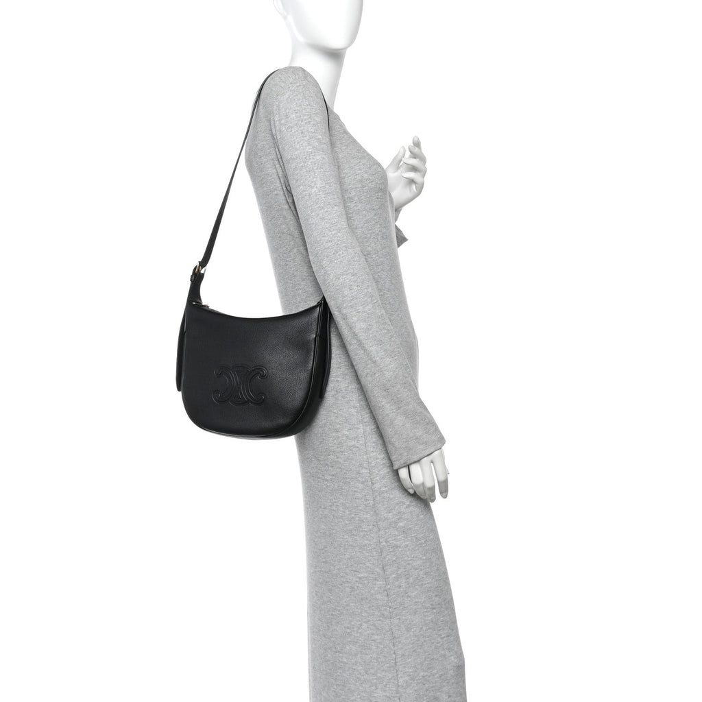 Supple Calfskin Cuir Triomphe Small Heloise Shoulder Bag Black
