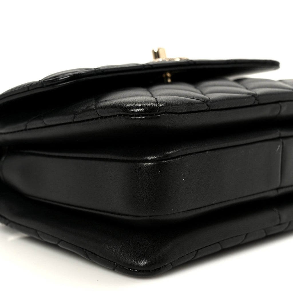 Lambskin Crystal Quilted Mini Trendy CC Dual Handle Flap Bag Black