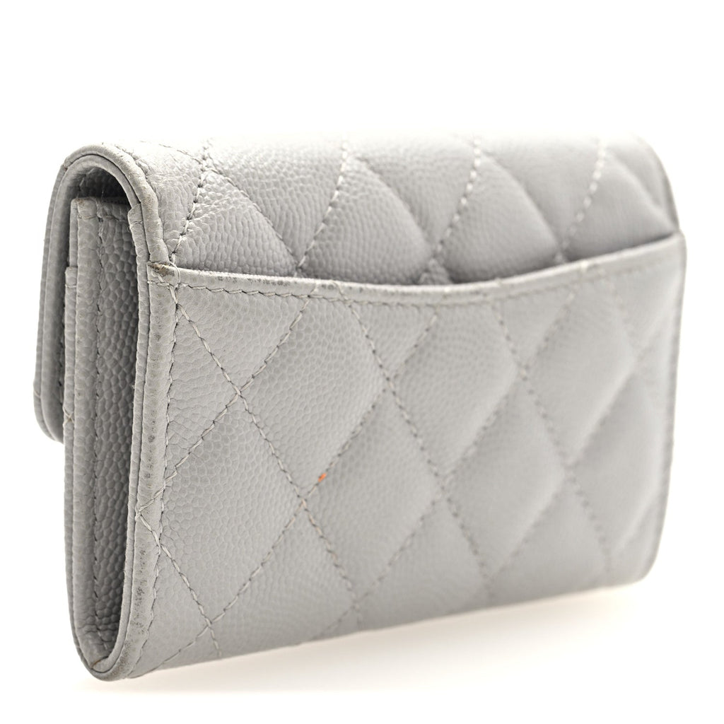 Caviar Quilted Flap Card Holder Wallet Grey