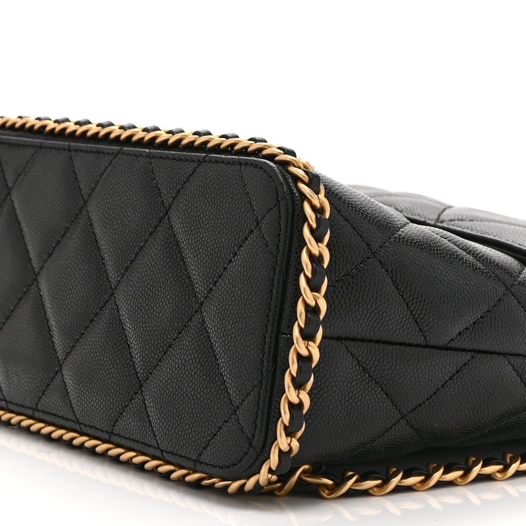 Caviar Quilted Camellia Chain Around Backpack Black